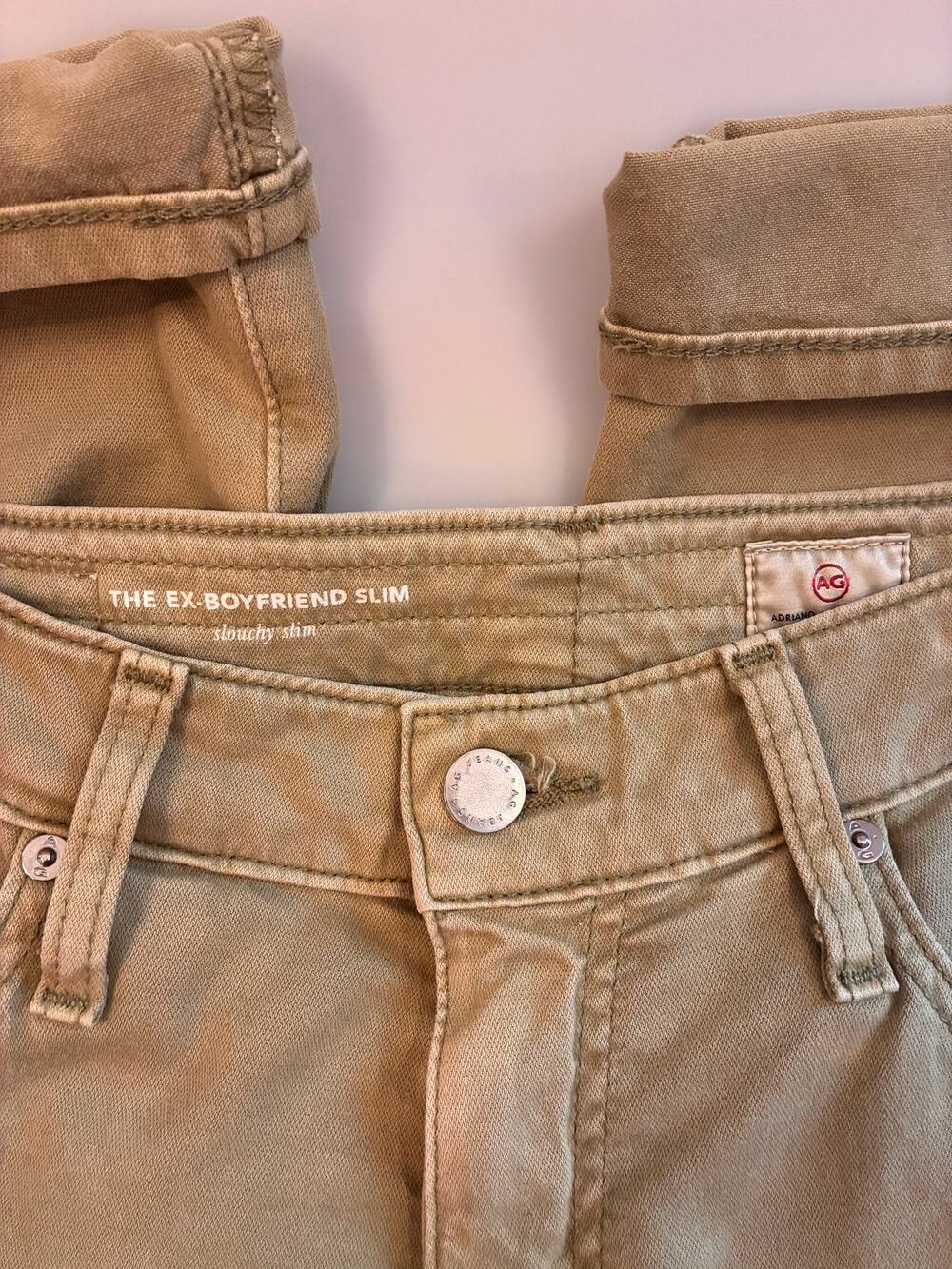 AG Adriano Goldschmied Ex-Boyfriend Slim Jeans Olive Khaki Twill Size 25